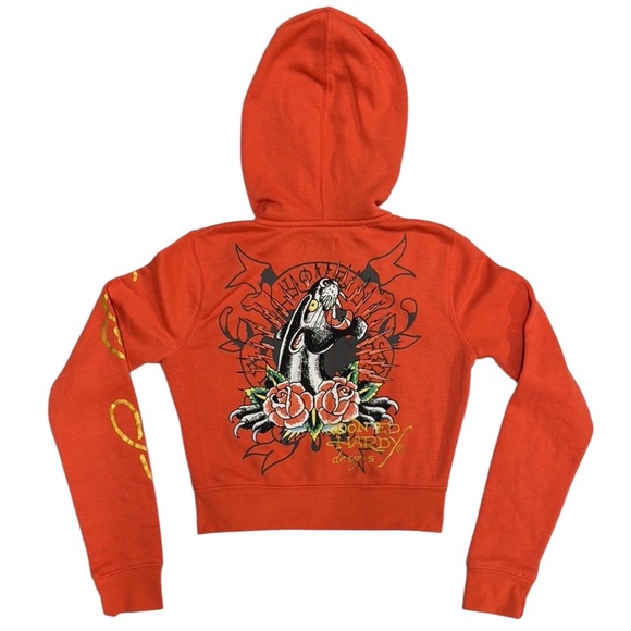 Ed Hardy Y2K Hoodie Double Sided Graphics Death Before Dishonor Crop Top Hoodie - Picture 6 of 12